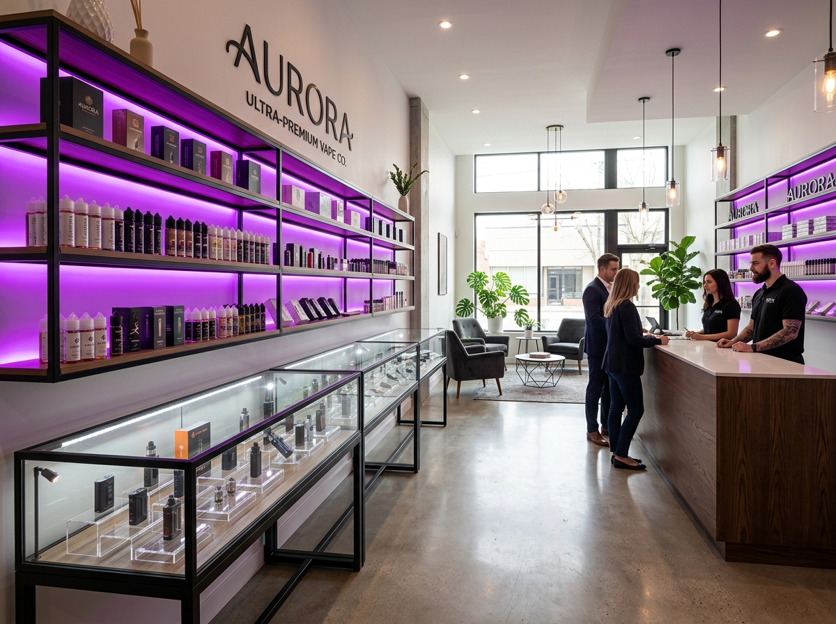 Interior view of Hard Rock Smoke clean retail store layout